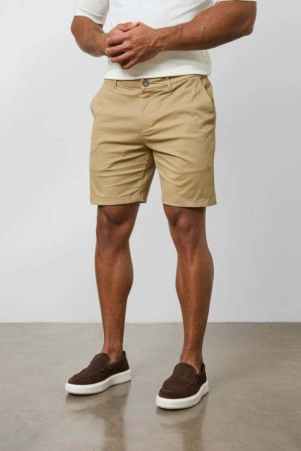 Athletic Fit Chino Shorts 7" in Dark Sand