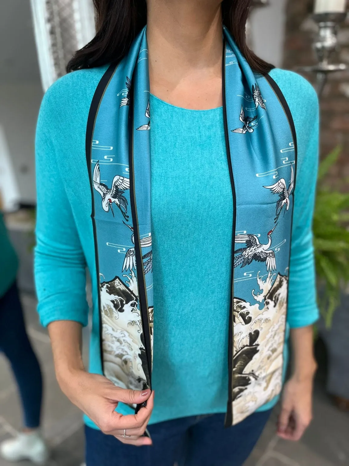 Bird Duo Print Slim Scarf