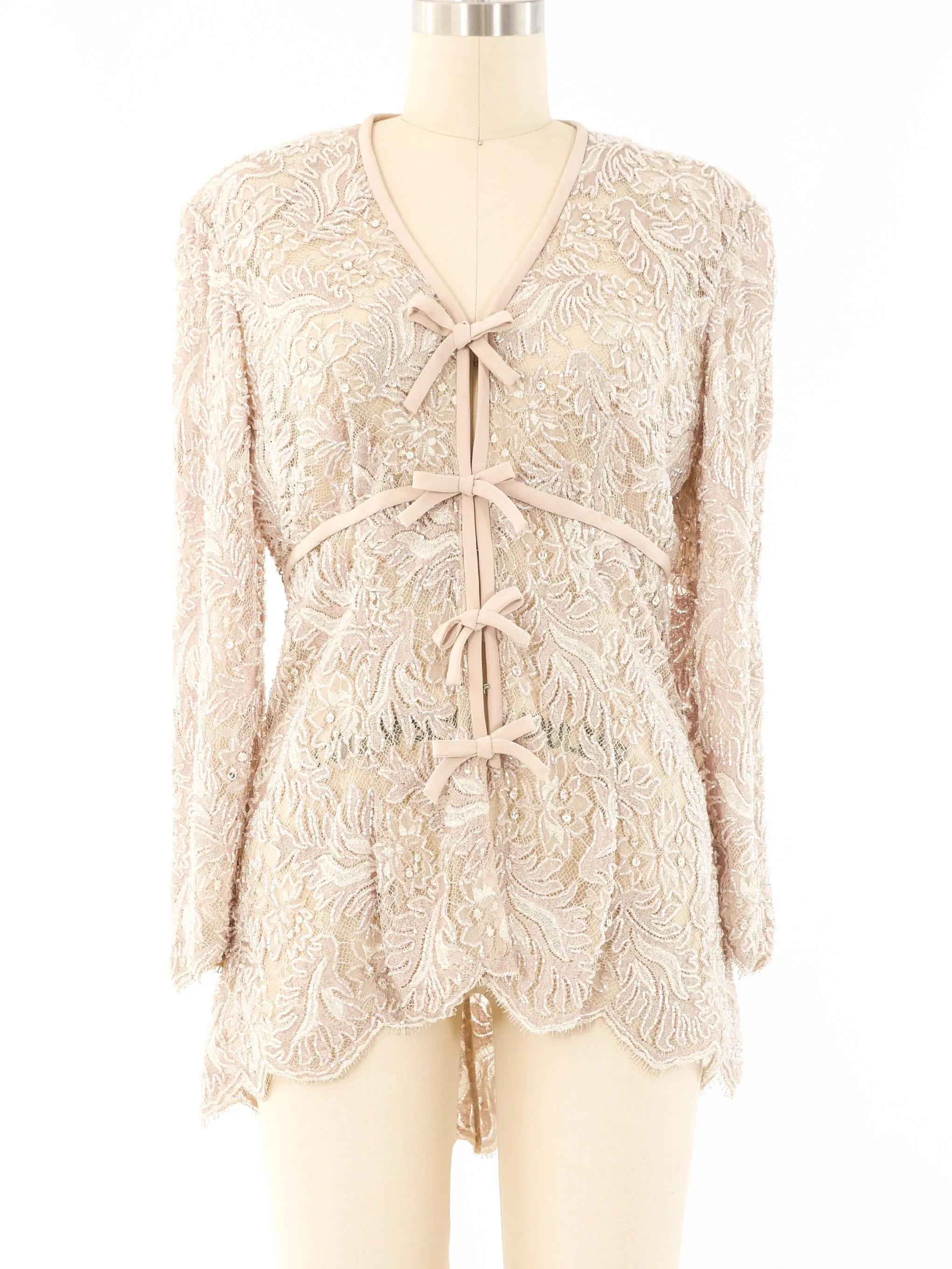 Bob Mackie Beaded Ivory Lace Jacket