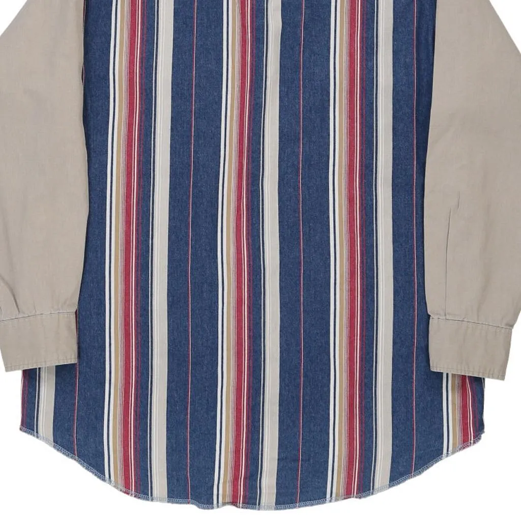 Collarless Wrangler Striped Denim Shirt - XL Blue Cotton