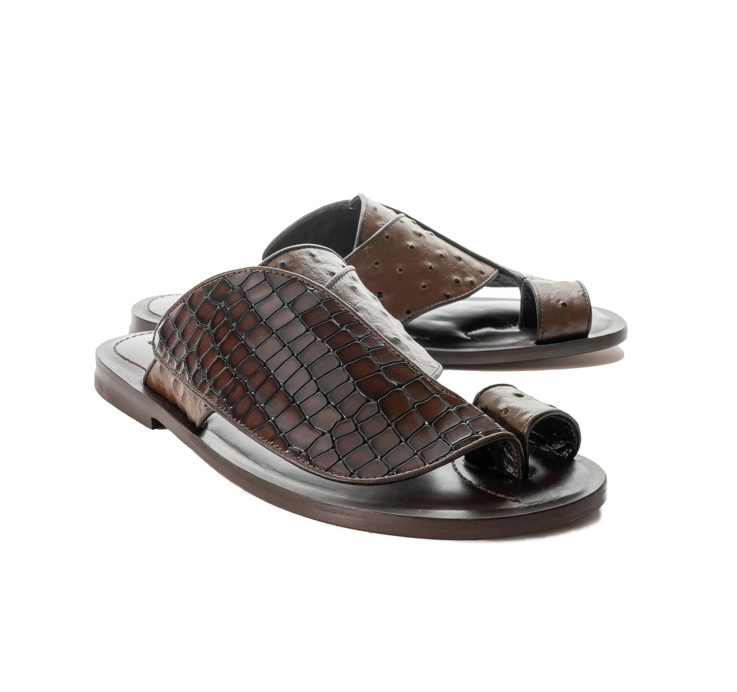 Corrente Exotic Printed Calfskin Sandal Tobacco