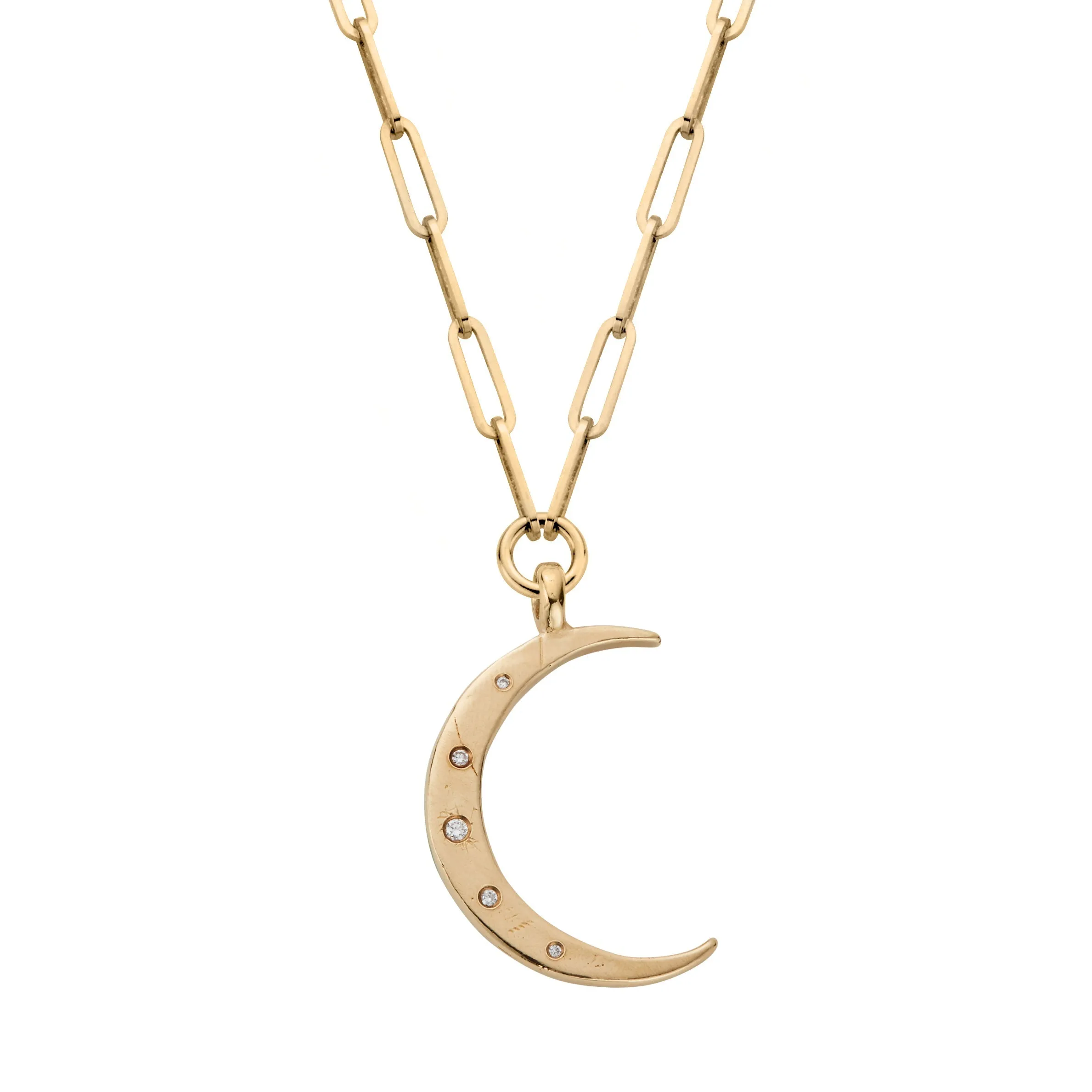 Diamond Large Gold Crescent Moon on 18" Gold Trace Chain
