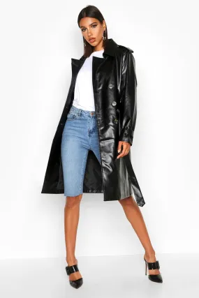 Faux Leather Trench Coat