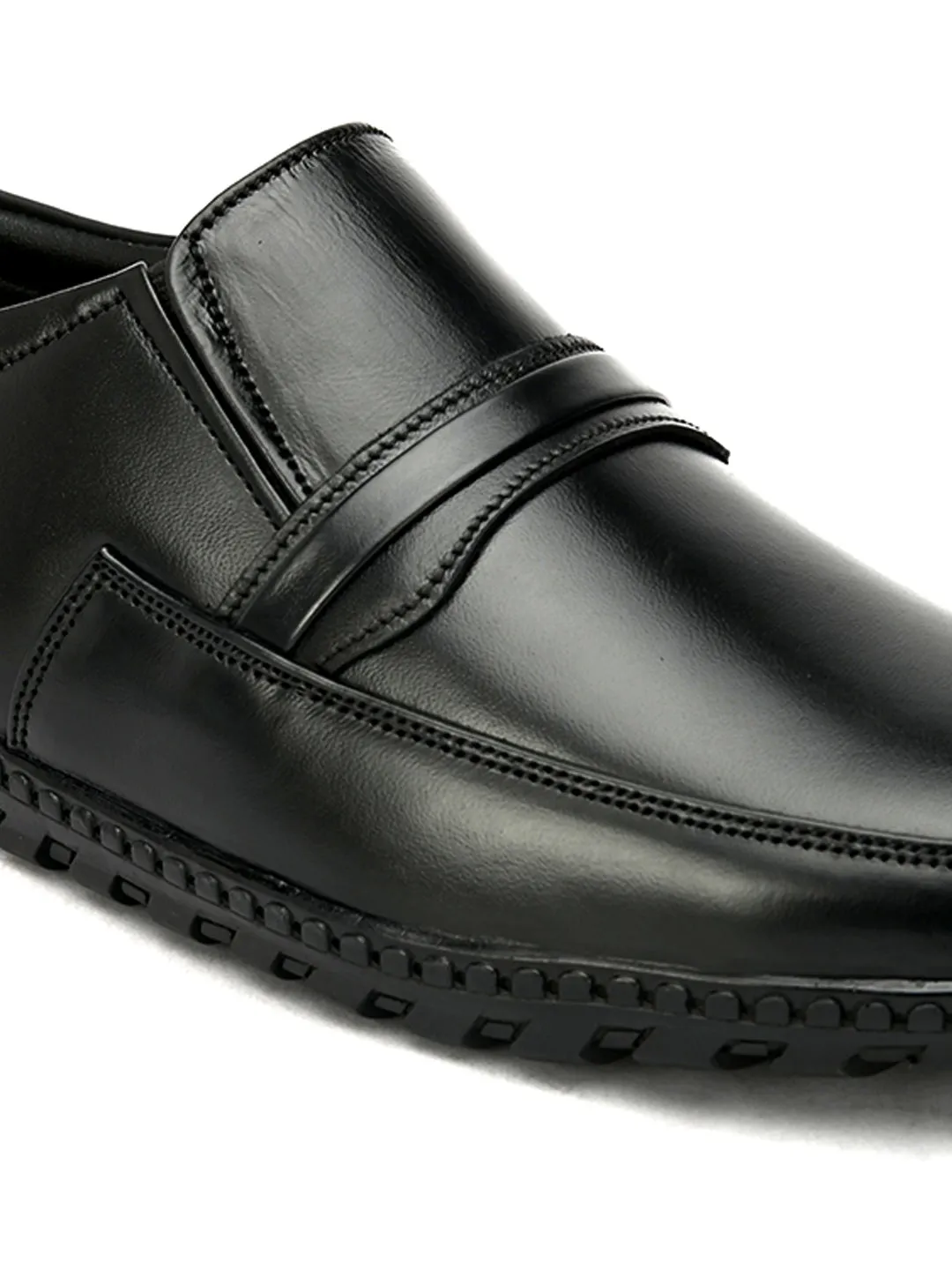 FENTACIA Men Black Genuine Leather Slip-On Formal Shoes