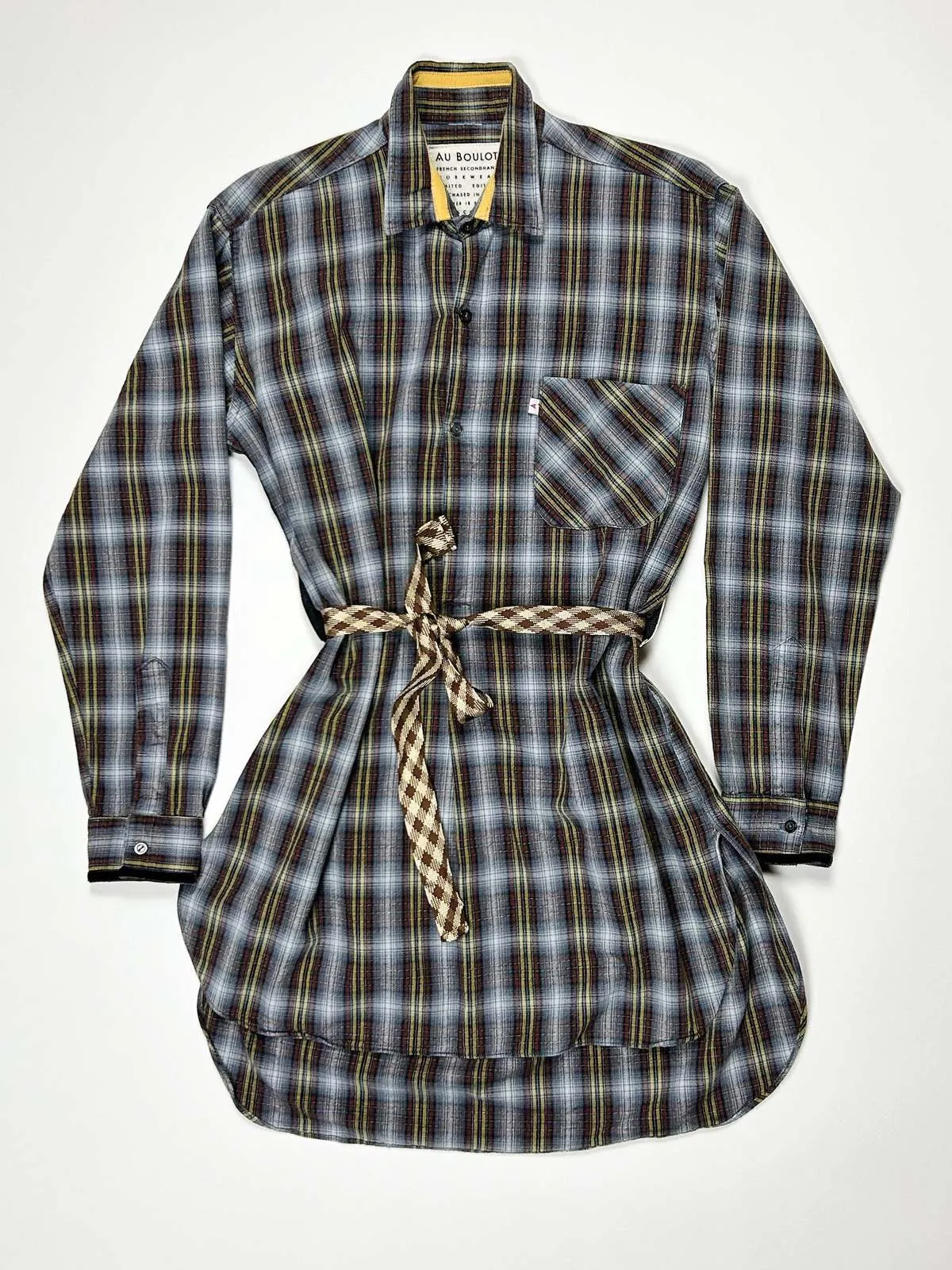 French workwear Tunic with belt - Plaid
