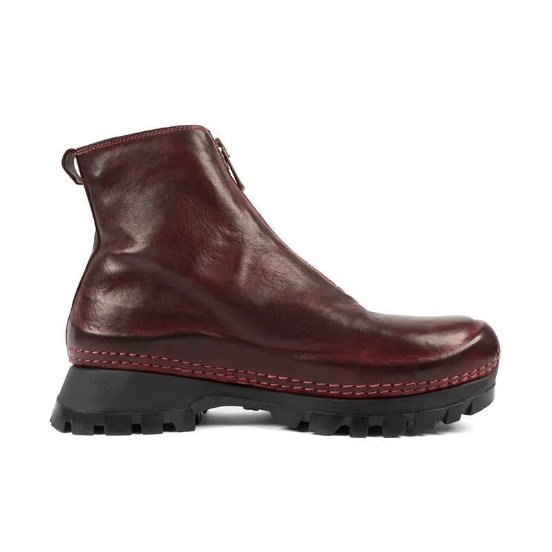 Guidi Lug Sole Front Zip Ankle Boot