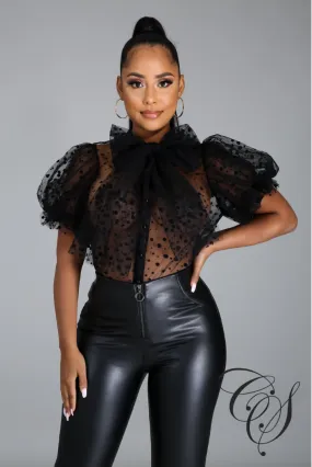 Lynn Mesh Dot Print Button Blouse