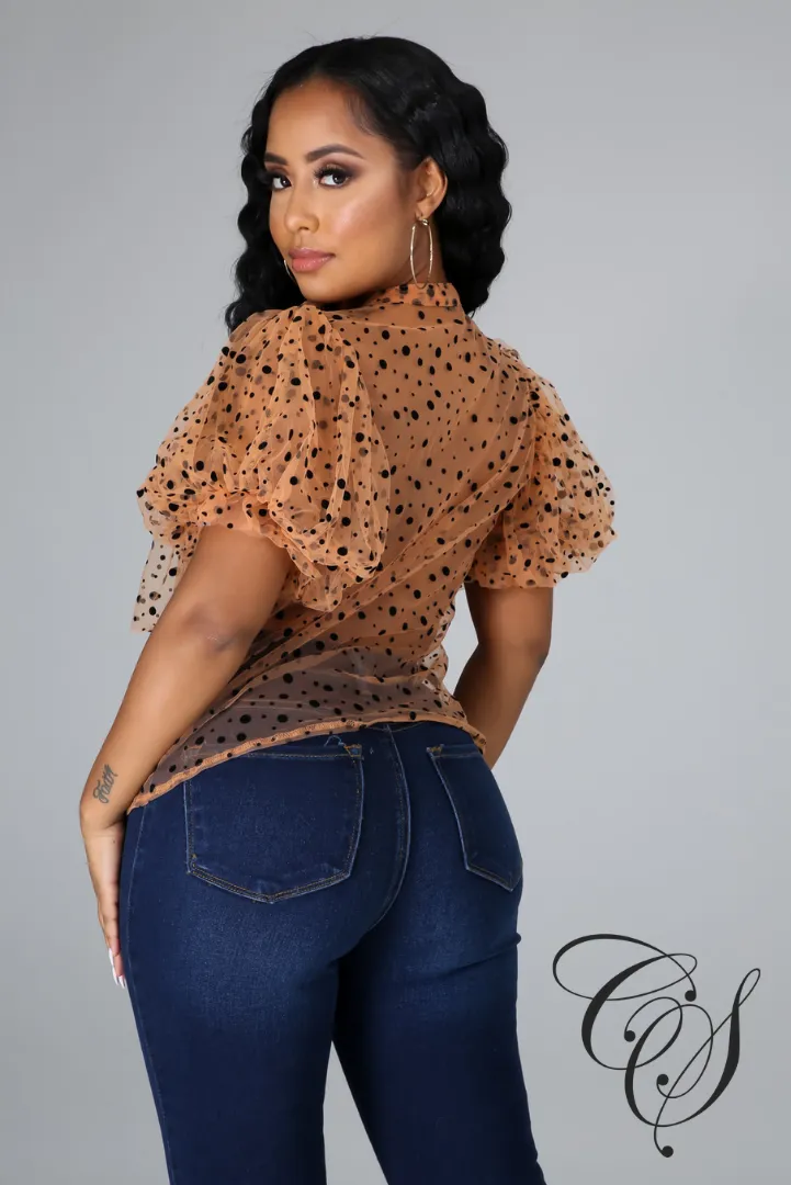 Lynn Mesh Dot Print Button Blouse