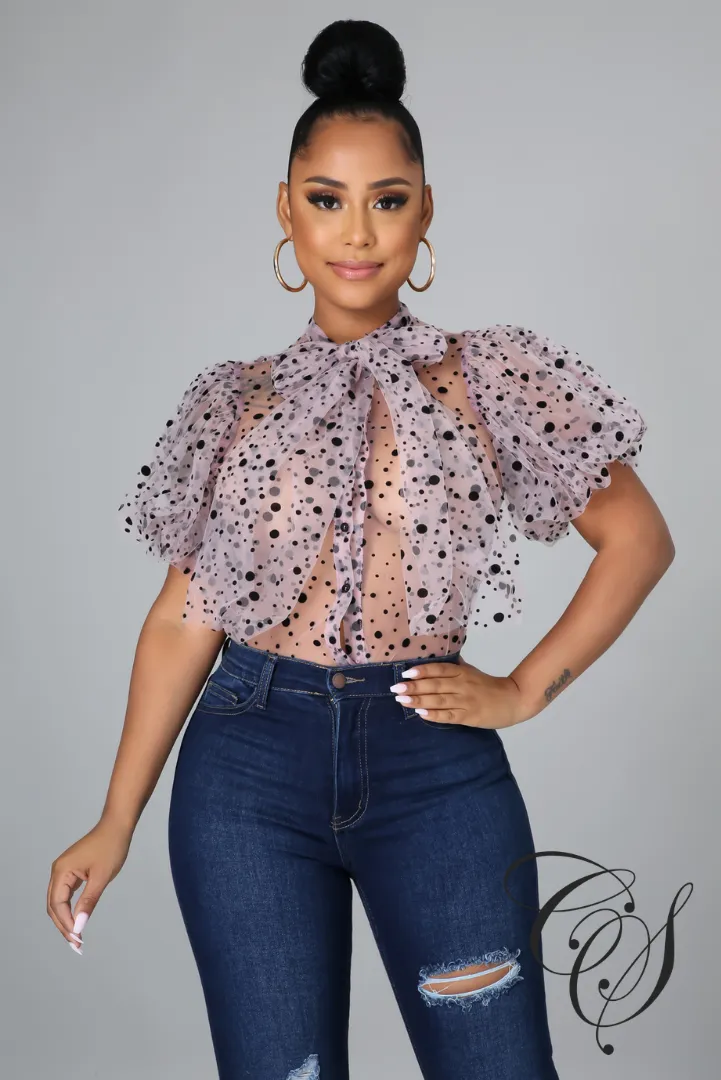 Lynn Mesh Dot Print Button Blouse