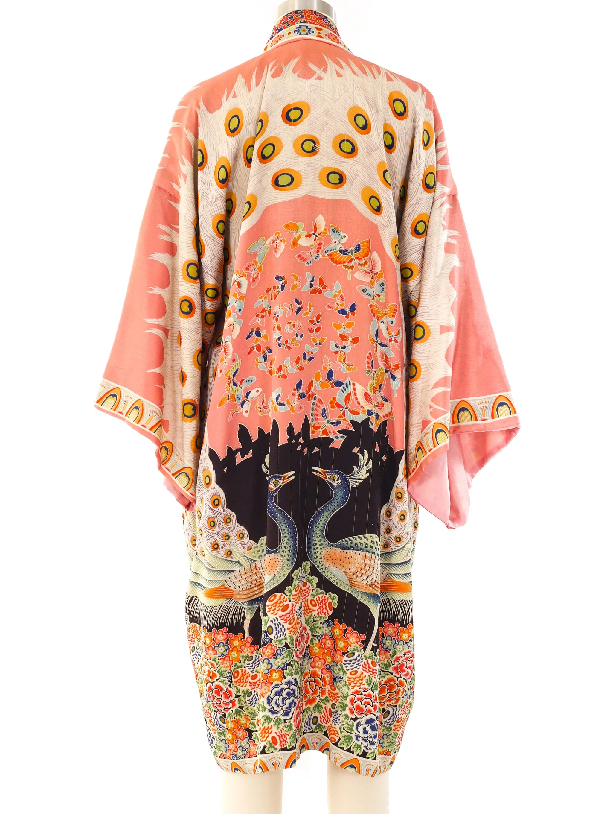 Peacock Printed Silk Robe
