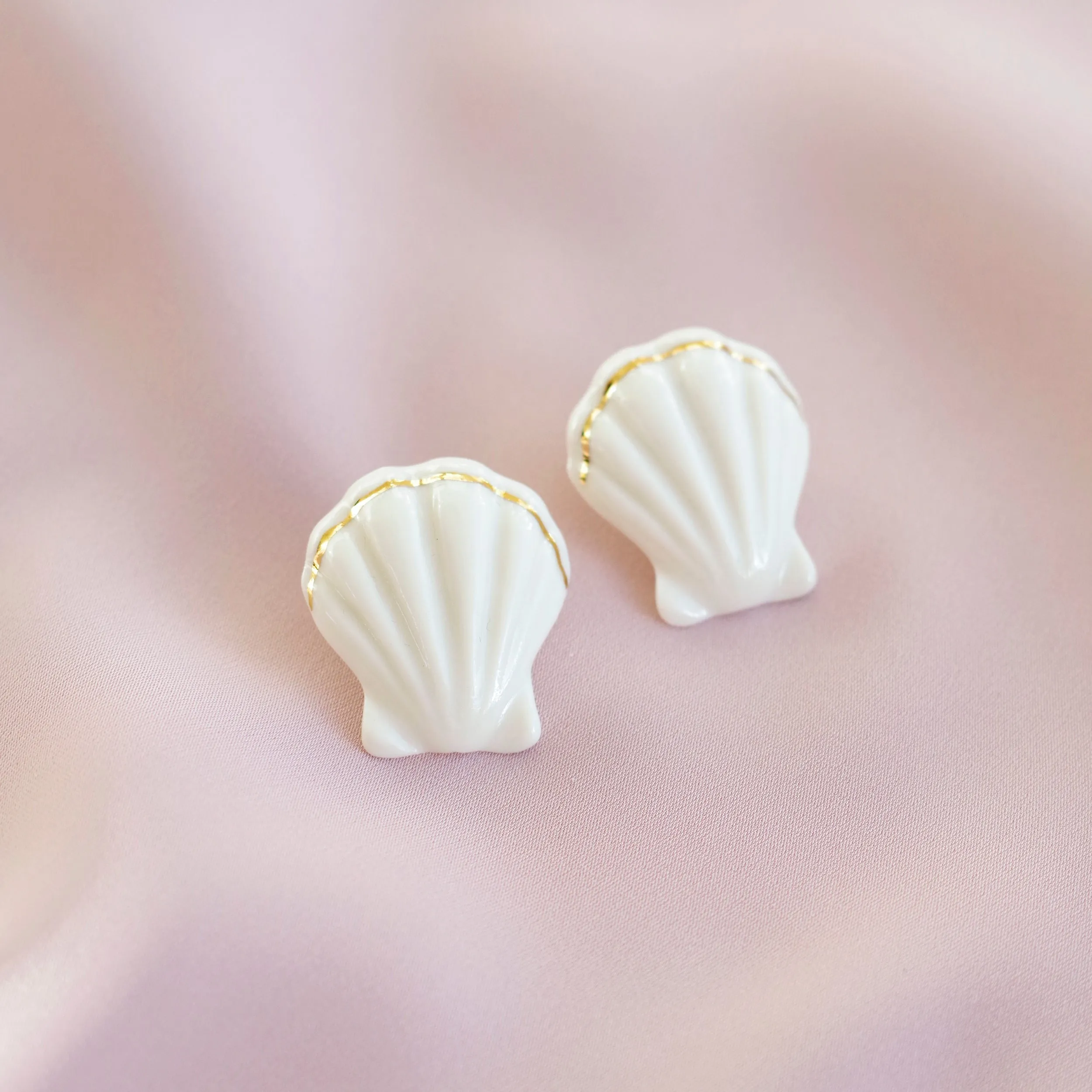 Porcelain Clam Shell Statement Stud Earrings