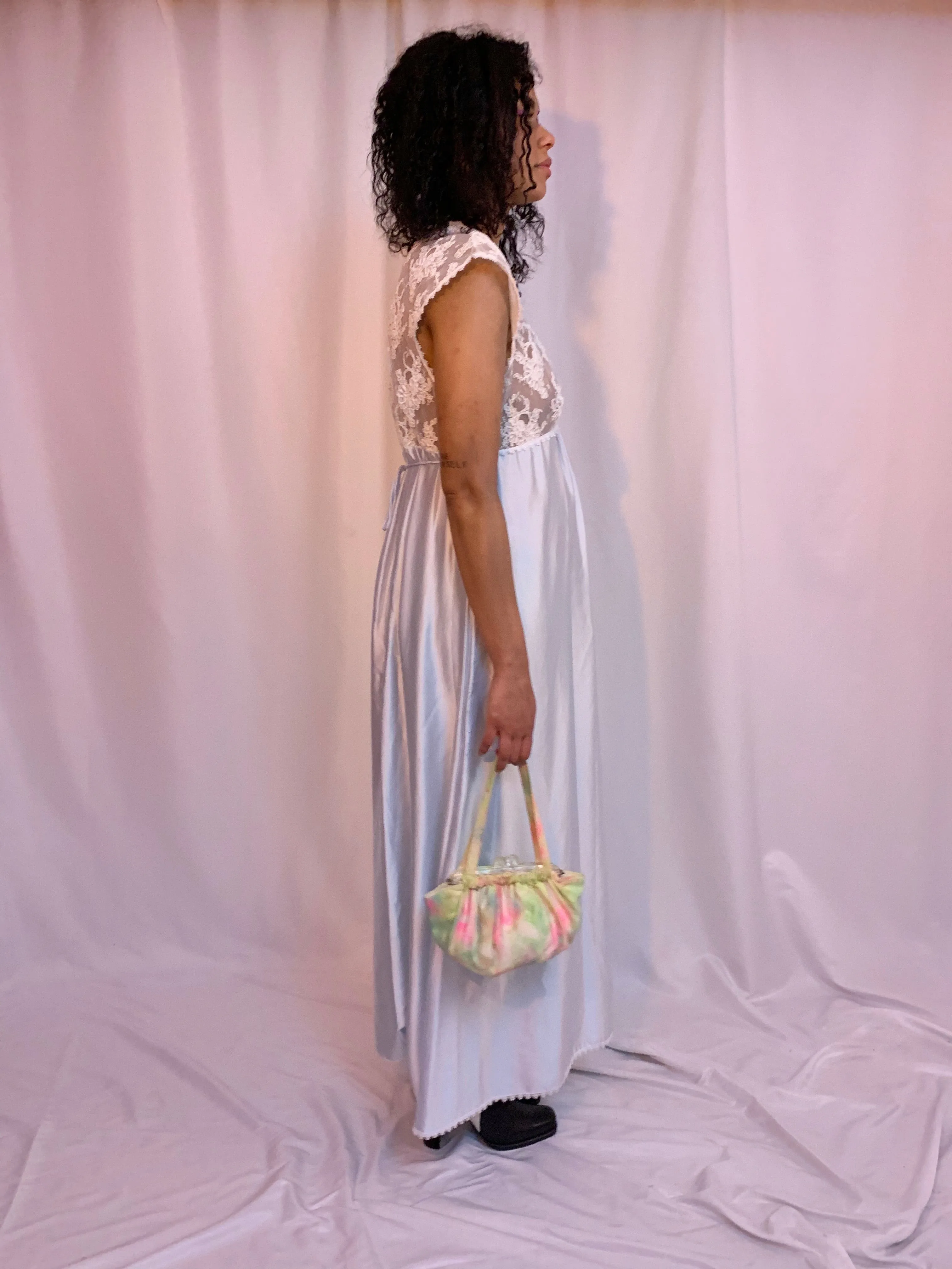 Squiggle mesh appliqué slip dress