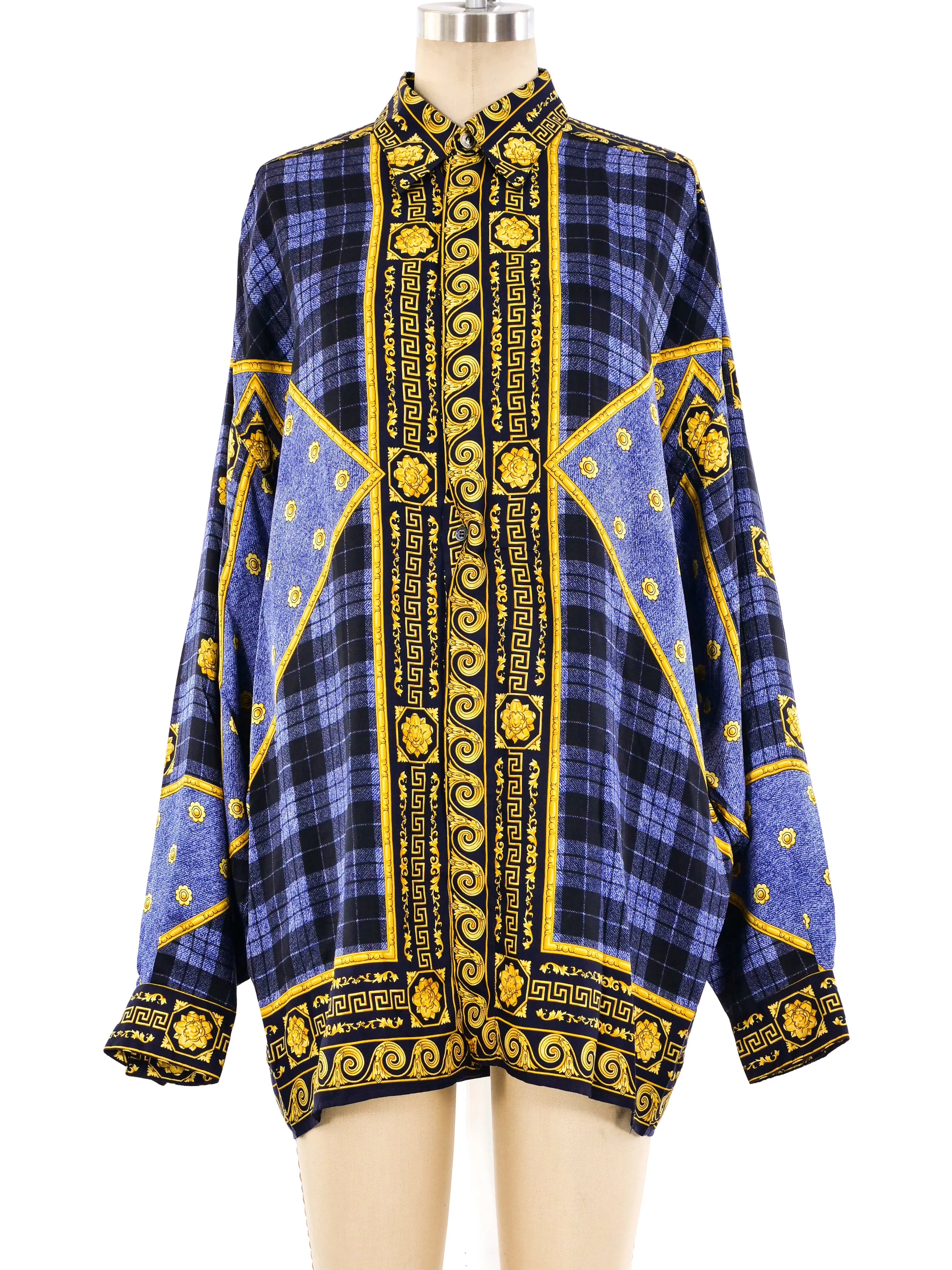Versace Denim Printed Silk Shirt