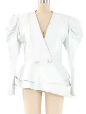 White Leather Peplum Jacket